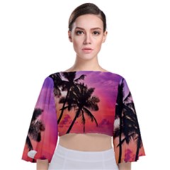 Ocean Paradise Tie Back Butterfly Sleeve Chiffon Top by LW323