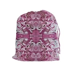 Pink Marbling Symmetry Drawstring Pouch (xl) by kaleidomarblingart