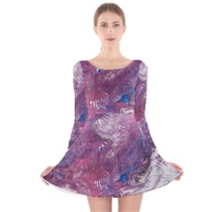 Violet Feathers Long Sleeve Velvet Skater Dress by kaleidomarblingart