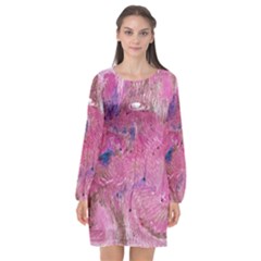 Pink Feathers Long Sleeve Chiffon Shift Dress  by kaleidomarblingart
