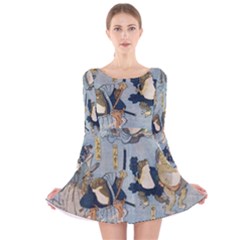 Famous Heroes Of The Kabuki Stage Played By Frogs  Long Sleeve Velvet Skater Dress by Sobalvarro