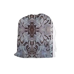 Turquoise Black Arabesque Repeats Drawstring Pouch (large) by kaleidomarblingart
