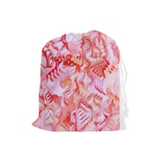 Cherry Blossom Cascades Abstract Floral Pattern Pink White  Drawstring Pouch (large) by CrypticFragmentsDesign