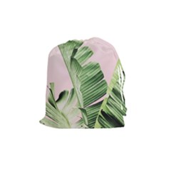 Palm Leaves On Pink Drawstring Pouch (medium) by goljakoff