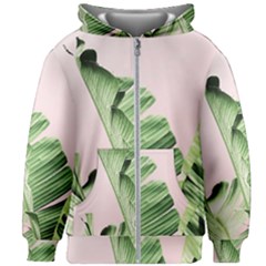 Palm Leaves On Pink Kids  Zipper Hoodie Without Drawstring by goljakoff