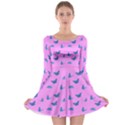 Blue butterflies at pastel pink color background Long Sleeve Skater Dress View1