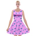 Blue butterflies at pastel pink color background Velvet Skater Dress View1