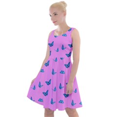 Blue Butterflies At Pastel Pink Color Background Knee Length Skater Dress by Casemiro