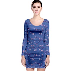 Branches With Peach Flowers Long Sleeve Bodycon Dress by SychEva