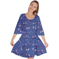 Branches With Peach Flowers Velour Kimono Dress by SychEva