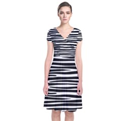 Zebra Stripes, Black And White Asymmetric Lines, Wildlife Pattern Short Sleeve Front Wrap Dress by Casemiro