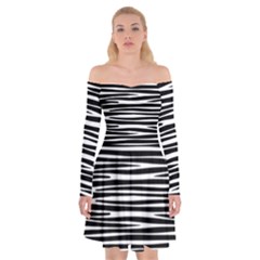 Zebra Stripes, Black And White Asymmetric Lines, Wildlife Pattern Off Shoulder Skater Dress by Casemiro