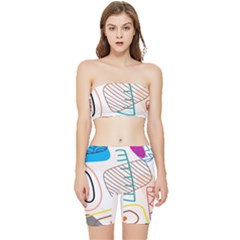 Pastel Abstract Pattern With Beige, Coffee Color Strap Stretch Shorts And Tube Top Set by Casemiro