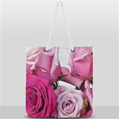 Magenta Roses Full Print Rope Handle Tote (large) by kaleidomarblingart