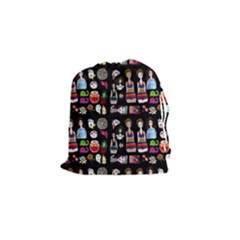 Drawing Collage Black Drawstring Pouch (small) by snowwhitegirl