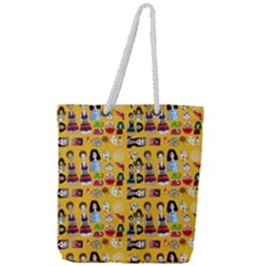 Drawing Collage Yellow Full Print Rope Handle Tote (large) by snowwhitegirl