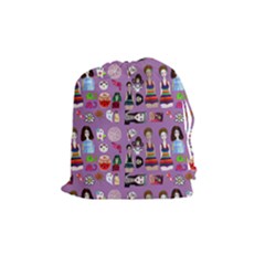 Drawing Collage Purple Drawstring Pouch (medium) by snowwhitegirl