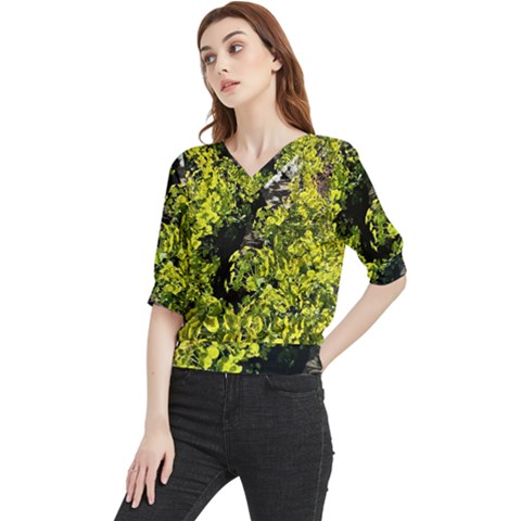 Acid Green Patterns Quarter Sleeve Blouse by kaleidomarblingart