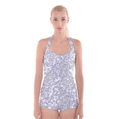 Neon Geometric Pattern Design 2 Boyleg Halter Swimsuit  by dflcprintsclothing