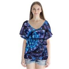 Dismembered Mandala V-neck Flutter Sleeve Top by MRNStudios