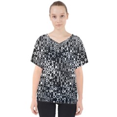 Black And White Modern Abstract Design V-neck Dolman Drape Top by dflcprintsclothing