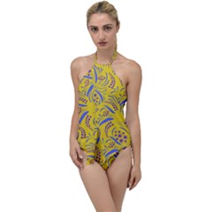 Folk Flowers Art Pattern Floral Abstract Surface Design  Seamless Pattern Go With The Flow One Piece Swimsuit by Eskimos