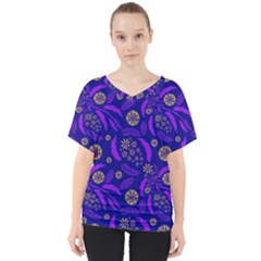 Folk Flowers Art Pattern Floral Abstract Surface Design  Seamless Pattern V-neck Dolman Drape Top by Eskimos