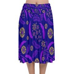 Folk Flowers Art Pattern Floral Abstract Surface Design  Seamless Pattern Velvet Flared Midi Skirt by Eskimos