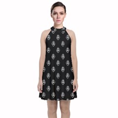 Funny Ghost Sketchy Drawing Pattern Velvet Halter Neckline Dress  by dflcprintsclothing
