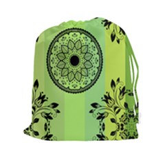 Green Grid Cute Flower Mandala Drawstring Pouch (2xl) by Magicworlddreamarts1