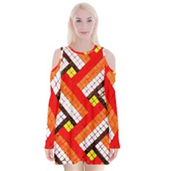 Pop Art Mosaic Velvet Long Sleeve Shoulder Cutout Dress by essentialimage365