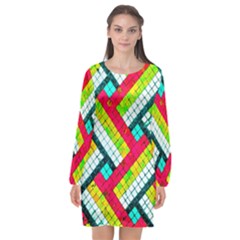 Pop Art Mosaic Long Sleeve Chiffon Shift Dress  by essentialimage365
