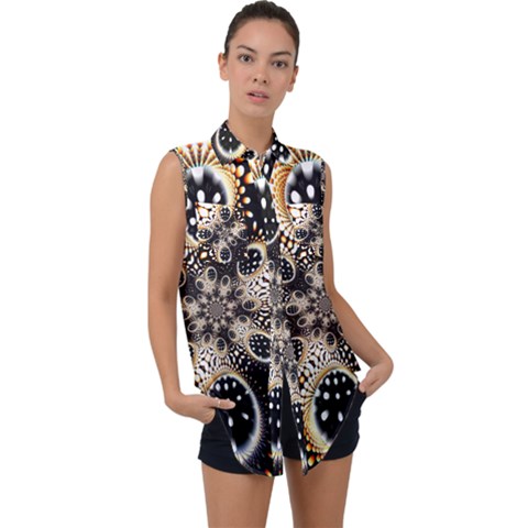 Fractal Jewerly Sleeveless Chiffon Button Shirt by Sparkle