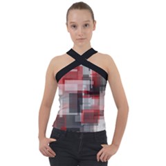 Abstract Tiles, Mixed Color Paint Splashes, Altered Cross Neck Velour Top by Casemiro