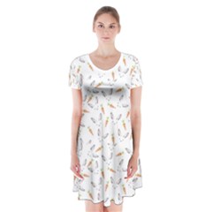 Cute Bunnies And Carrots Pattern, Light Colored Theme Short Sleeve V-neck Flare Dress by Casemiro