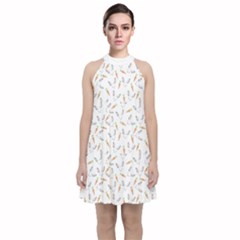 Cute Bunnies And Carrots Pattern, Light Colored Theme Velvet Halter Neckline Dress  by Casemiro