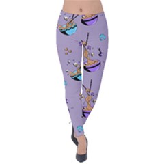 Japanese Ramen Sushi Noodles Rice Bowl Food Pattern Velvet Leggings by DinzDas