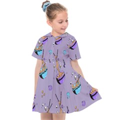 Japanese Ramen Sushi Noodles Rice Bowl Food Pattern Kids  Sailor Dress by DinzDas