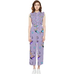 Japanese Ramen Sushi Noodles Rice Bowl Food Pattern Women s Frill Top Jumpsuit by DinzDas