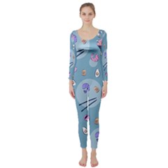 Japanese Ramen Sushi Noodles Rice Bowl Food Pattern 2 Long Sleeve Catsuit by DinzDas