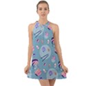 Japanese Ramen Sushi Noodles Rice Bowl Food Pattern 2 Halter Tie Back Chiffon Dress View1