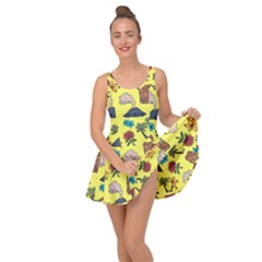 Tropical Island Tiki Parrots, Mask And Palm Trees Inside Out Casual Dress by DinzDas