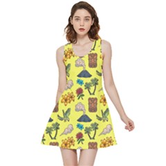 Tropical Island Tiki Parrots, Mask And Palm Trees Inside Out Reversible Sleeveless Dress by DinzDas