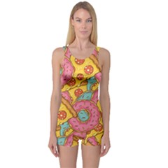 Fast Food Pizza And Donut Pattern One Piece Boyleg Swimsuit by DinzDas