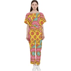 Fast Food Pizza And Donut Pattern Batwing Lightweight Jumpsuit by DinzDas