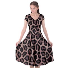 Realistic Leopard Fur Pattern, Brown, Black Spots Cap Sleeve Wrap Front Dress by Casemiro