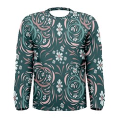 Folk Flowers Art Pattern Floral Abstract Surface Design  Seamless Pattern Men s Long Sleeve Tee by Eskimos