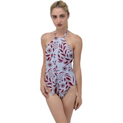 Folk Flowers Art Pattern Floral Abstract Surface Design  Seamless Pattern Go With The Flow One Piece Swimsuit by Eskimos