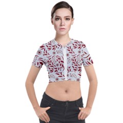 Folk Flowers Art Pattern Floral Abstract Surface Design  Seamless Pattern Short Sleeve Cropped Jacket by Eskimos
