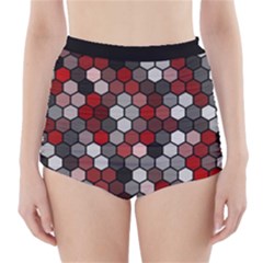 Hexagonal Blocks Pattern, Mixed Colors High-waisted Bikini Bottoms by Casemiro